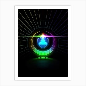 Neon Geometric Glyph in Candy Blue and Pink with Rainbow Sparkle on Black n.0190 Art Print
