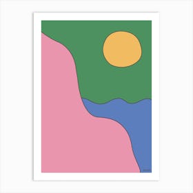 Seaside Day Pink And Green Modern Abstract Art Print
