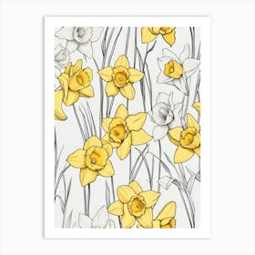 Daffodils, Minimalist Drawing Art Print