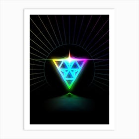 Neon Geometric Glyph in Candy Blue and Pink with Rainbow Sparkle on Black n.0246 Art Print
