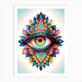 Mandala With An Eye, Symbol, Third Eye Tattoo 1 Art Print