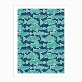 Block Print Lake Fish Art Print