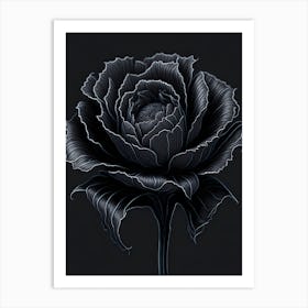 A Carnation In Black White Line Art Vertical Composition 7 Art Print
