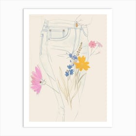 Flowers And Blue Jeans Line Art 6 Art Print