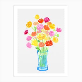 Watercolor Roses In A Vase Art Print