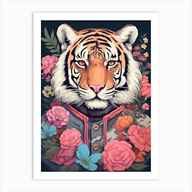 Tiger Illustrations Wearing A Floral Shirt 1 Art Print