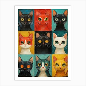 Cats In Squares Art Print