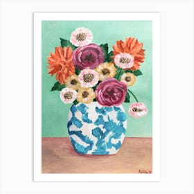 Dahlias And Roses Chinoiserie Art Print