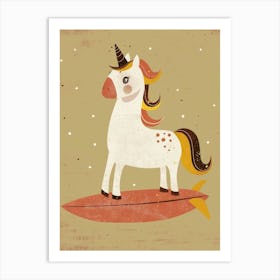 Unicorn On A Surfboard Muted Pastels 1 Art Print