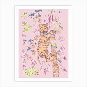 Climbing Tiger Purple Art Print
