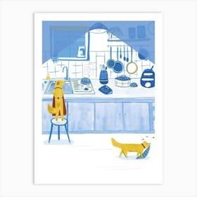 Dogs Doing Dishes Art Print