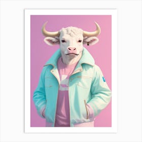 Bull Wearing Jacket Art Print