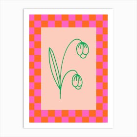 Modern Checkered Flower Poster Pink & Green 11 Art Print