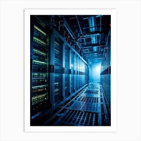 Abandoned Data Center Featuring Racks Filled With Mainframes And Servers Intricate Electronic Hardw Art Print