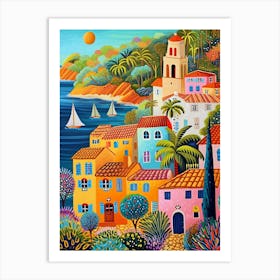 Kitsch Colourful South Of France Coastline 1 Art Print