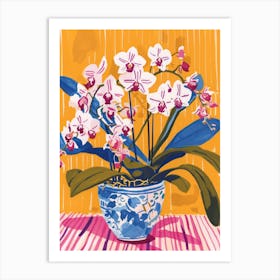Orchid Flowers On A Table   Contemporary Illustration 2 Art Print