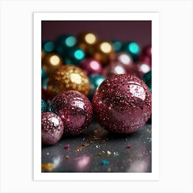 Christmas Ornaments On A Dark Background Art Print