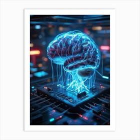 Cyber Brain Concept Embodying Ai And Innovation Neon Glowing Circuits Interlaced With Transparent H (2) Art Print