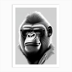 Angry Gorilla Showing Teeth Gorillas Pencil Sketch 1 Art Print