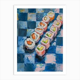 Sushi Blue Checkerboard 1 Art Print