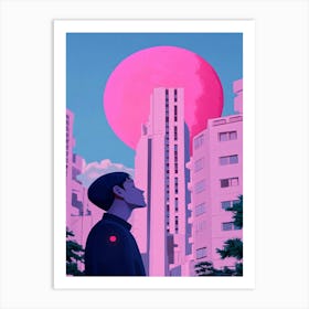 Pink Sky City Collage Art Print