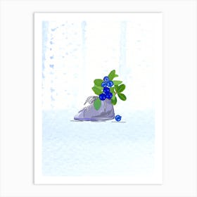 Baby Shoe with Blueberries Art Print