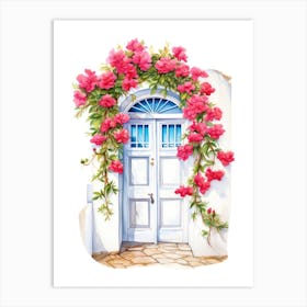 Mykonos, Greece   Mediterranean Doors Watercolour Painting 2 Art Print