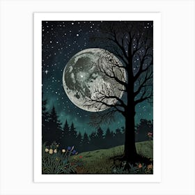 Full Moon In The Sky Style William Morris Art Print Art Print