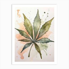 Marijuana Leaf Watercolor Painting Art Print