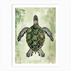 Vintage Green Sea Turtle Painting 3 Art Print