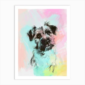 Border Terrier Dog Pastel Line Watercolour Illustration  3 Art Print