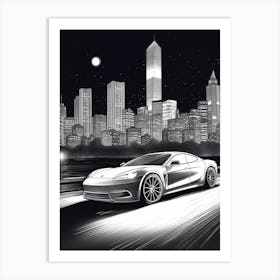 Tesla Model S City Drawing 2 Art Print