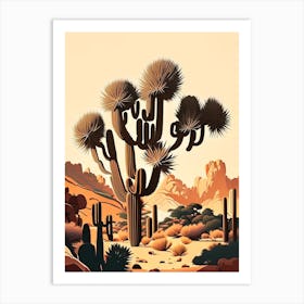 Joshua Trees In Mountains Retro Illustration (2) Art Print
