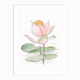 Blooming Lotus Flower In Lake Pencil Illustration 3 Art Print