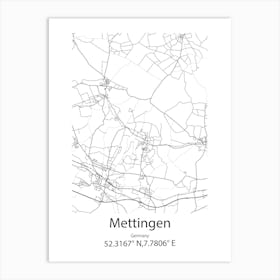 Mettingen,Germany Minimalist Map Art Print