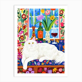 Tea Time With A Angora Cat 1 Art Print