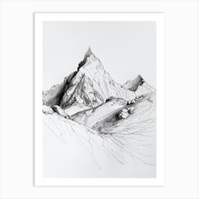 Masherbrum Pakistan Line Drawing 1 Art Print