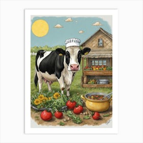 Cow In The Kitchen Art Print