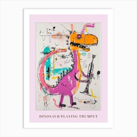 Abstract Dinosaur Scribble Playing The Trumpet 1 Poster Art Print