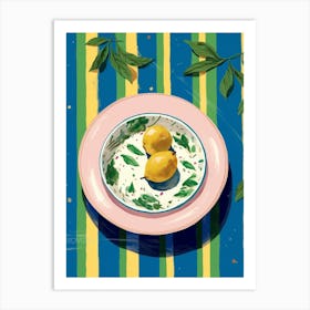 A Plate Of Two Lemons, Top View Food Illustration 3 Art Print