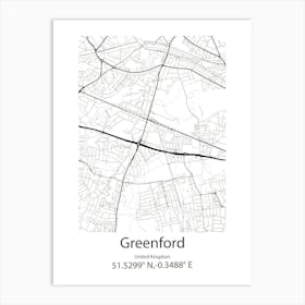 Greenford,United Kingdom Minimalist Map Art Print