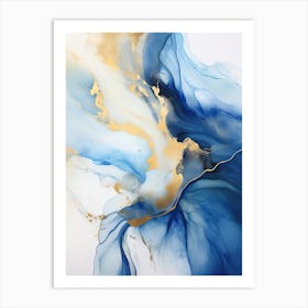 Blue, White, Gold Flow Asbtract Painting 1 Art Print