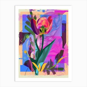 Tulip 1 Neon Flower Collage Art Print