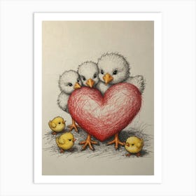 Chickens In A Heart Art Print