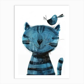 Small Joyful Tiger With A Bird On Its Head 4 Art Print