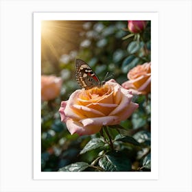 Butterfly On Rose 1 Art Print