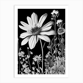 Coreopsis Wildflower Linocut 2 Art Print