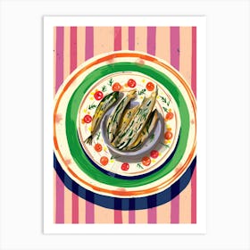 A Plate Of Cucumbers, Top View Food Illustration 1 Art Print