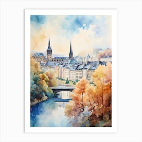 Luxembourg City Luxembourg In Autumn Fall, Watercolour 4 Art Print