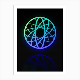 Neon Blue and Green Abstract Geometric Glyph on Black n.0297 Art Print